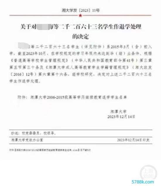 网传湘潭大学的清退文献。       网罗截图 